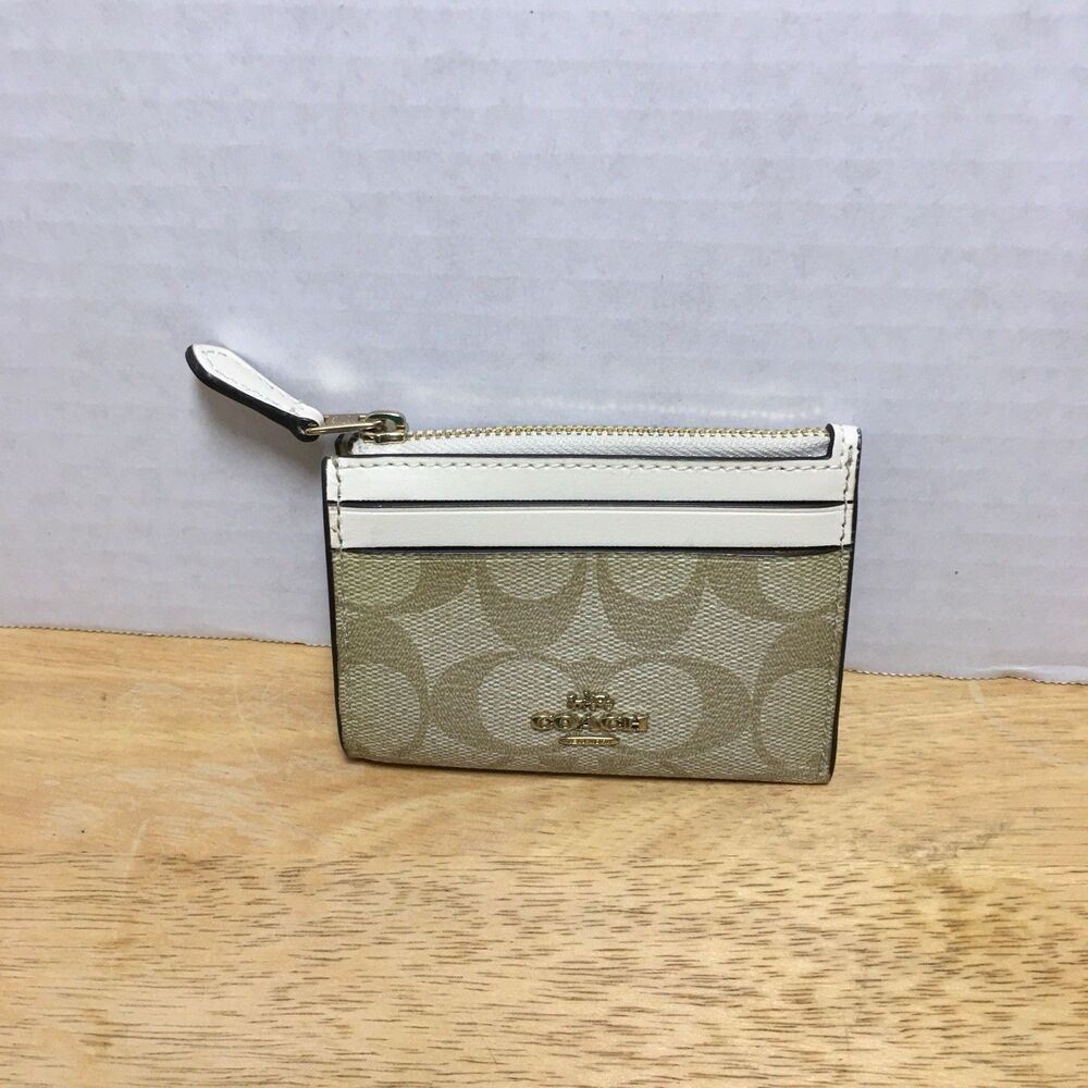 COACH Khaki And Cream White Wallet Card Case ID Window, Key Ring, Exc Con Logo